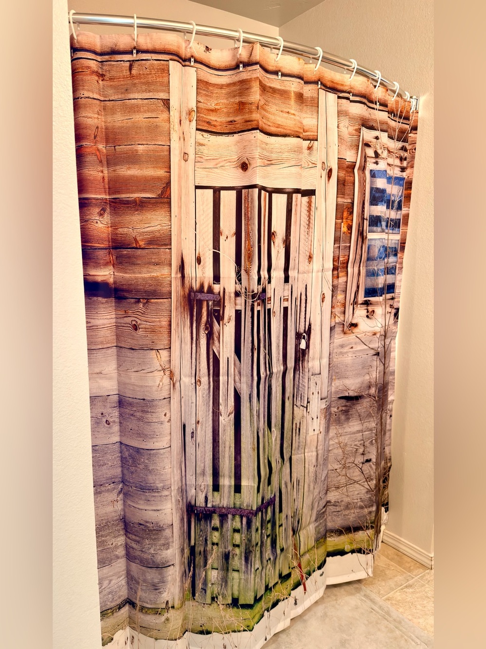 Rustic Wooden Door Shower Curtain- Brown
